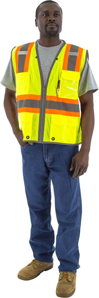 Hi-Viz Vest w DOT Striping and D-Ring Pass, ANSI 2