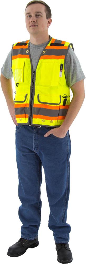 Hi-Viz Heavy Duty Vest w DOT Striping, ANSI 2