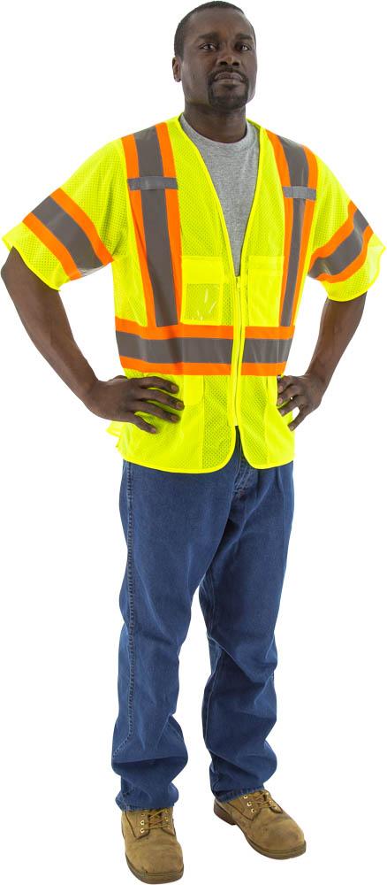 Hi-Viz Mesh Vest with DOT Striping, ANSI 3