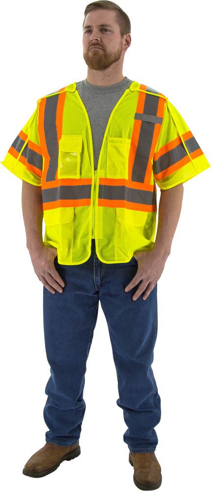 Hi-Viz Mesh Breakaway Vest w DOT Striping, ANSI 3