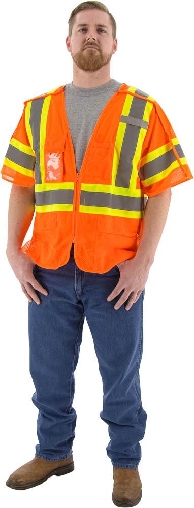 Hi-Viz Mesh Breakaway Vest w DOT Striping, ANSI 3