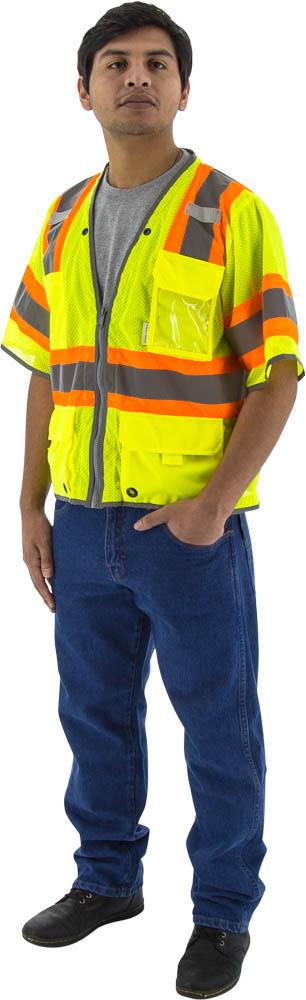 Hi-Viz Vest w DOT Striping and D-Ring Pass, ANSI 3