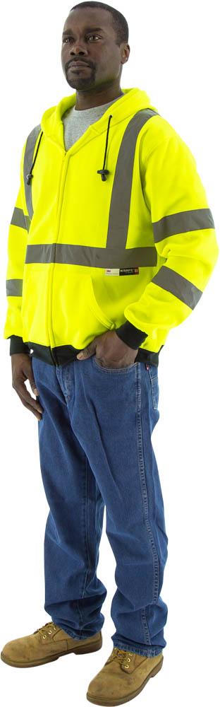 Hi-Viz Hooded Sweatshirt with Zipper Closure, ANSI 3