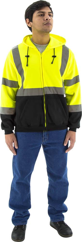 Hi-Viz Hooded Sweatshirt with Zipper Closure, ANSI 3