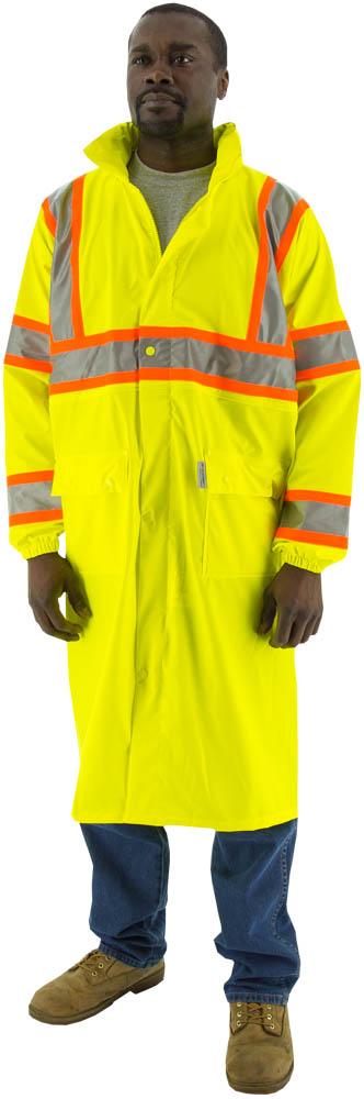 Hi-Viz Waterproof Rain Coat with DOT Striping, ANSI 3