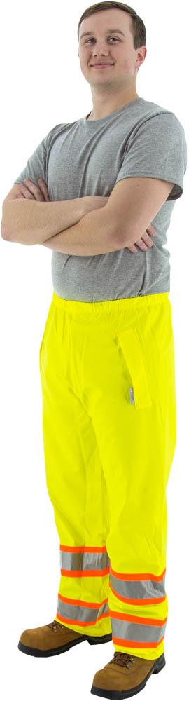 Hi-Viz Waterproof Rain Pants w DOT Striping, ANSI E