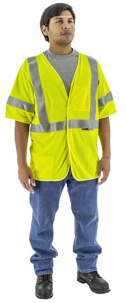 BlazeTEXÂ® FR Deluxe Mesh High Visibility Safety Vest, ANSI 3, R